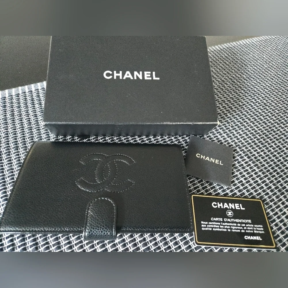 Chane CC Logol Black Leather Wallet